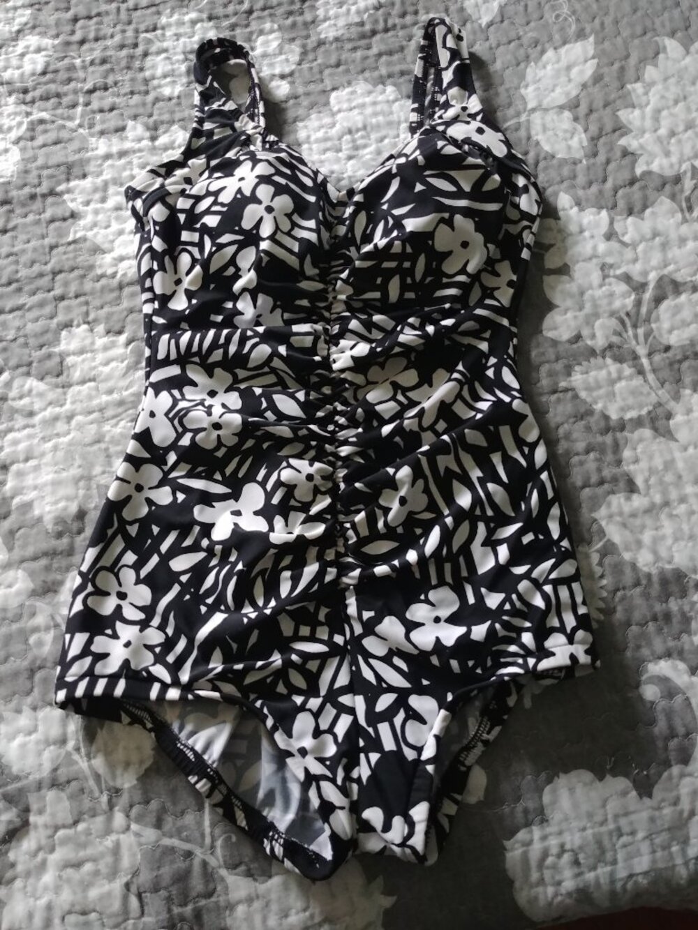 Black & White One Piece Bathing Suit, Measurements in Picture, S-M, Tags Cut Out
